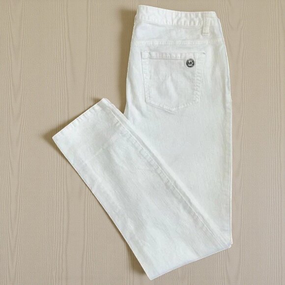 Michael Kors White Denim Skinny Jeans 10 Stretch Pants Classic Modern Chic - Picture 1 of 8